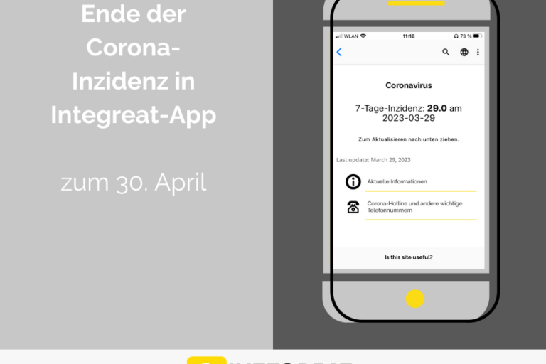 Ein Screenshot aus der Integreat-App mit dem Inzidenzwert 29 aus der Stadt Augsburg am 29. März 2023